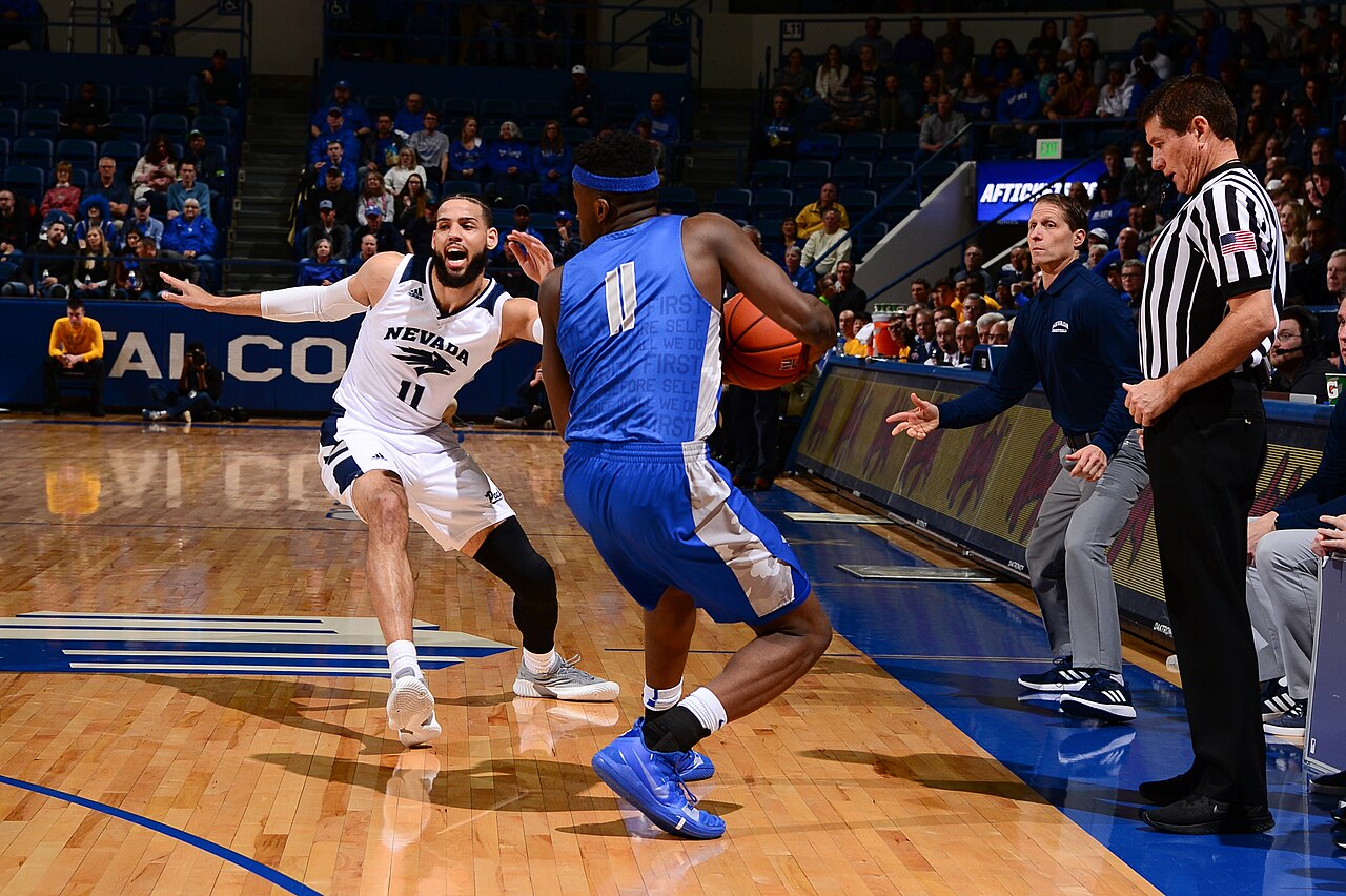 Eric Musselman on sideline during Nevada at Air Force basketball game, March 7, 2019