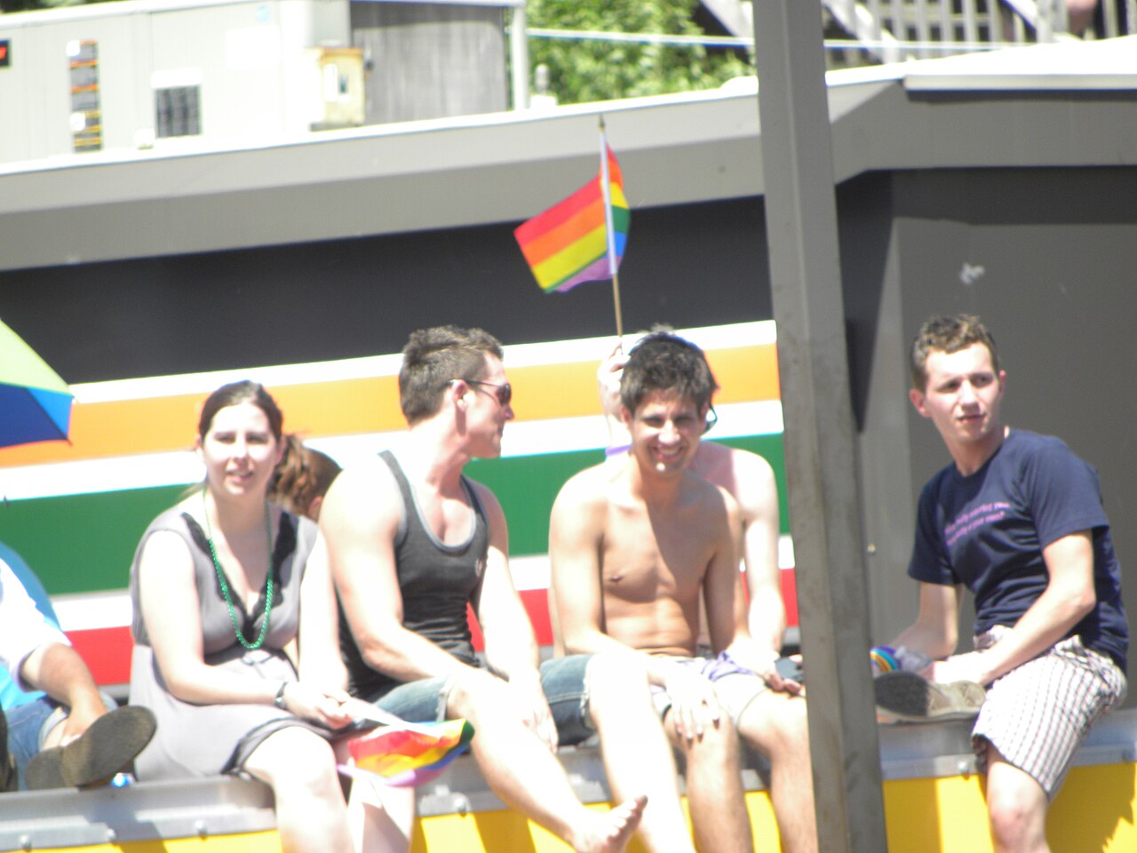 People and small LGBT Flag at Chicago Pride Parade 2010