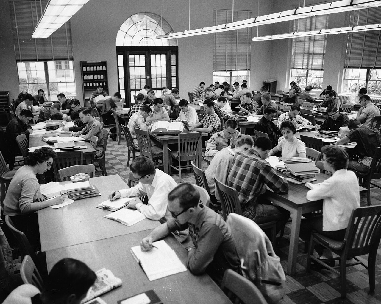 Arlington State College Library, students studying (10010394)