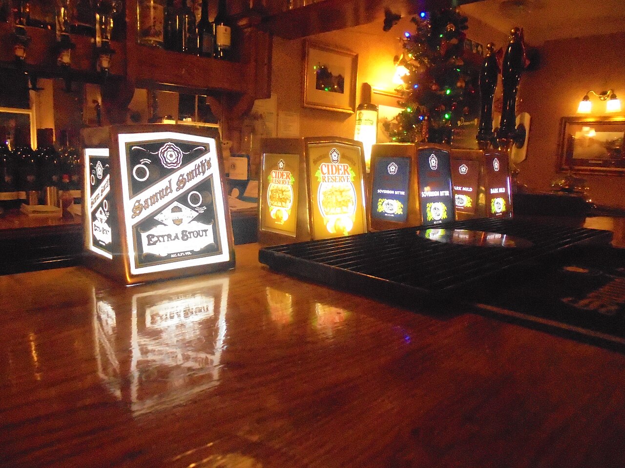 Beer pumps, bar, lounge, Railway Inn, Spofforth, North Yorkshire (22nd December 2018)