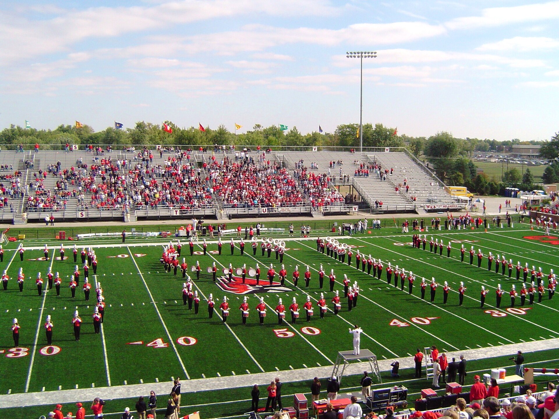 Ball State University marching band in BSU formation.jpg